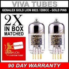 Brand New Matched Pair (2) Genalex Gold Pin Lion Reissue 6922 / E88CC Tubes