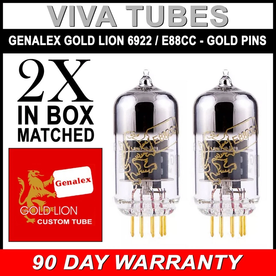 Brand New Matched Pair (2) Genalex Gold Pin Lion Reissue 6922 / E88CC Tubes - Image 1 of 1