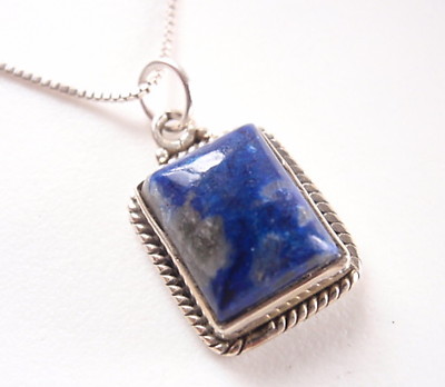 Blue Lapis Rectangle 925 Sterling Silver Necklace Corona Sun Jewelry k104a