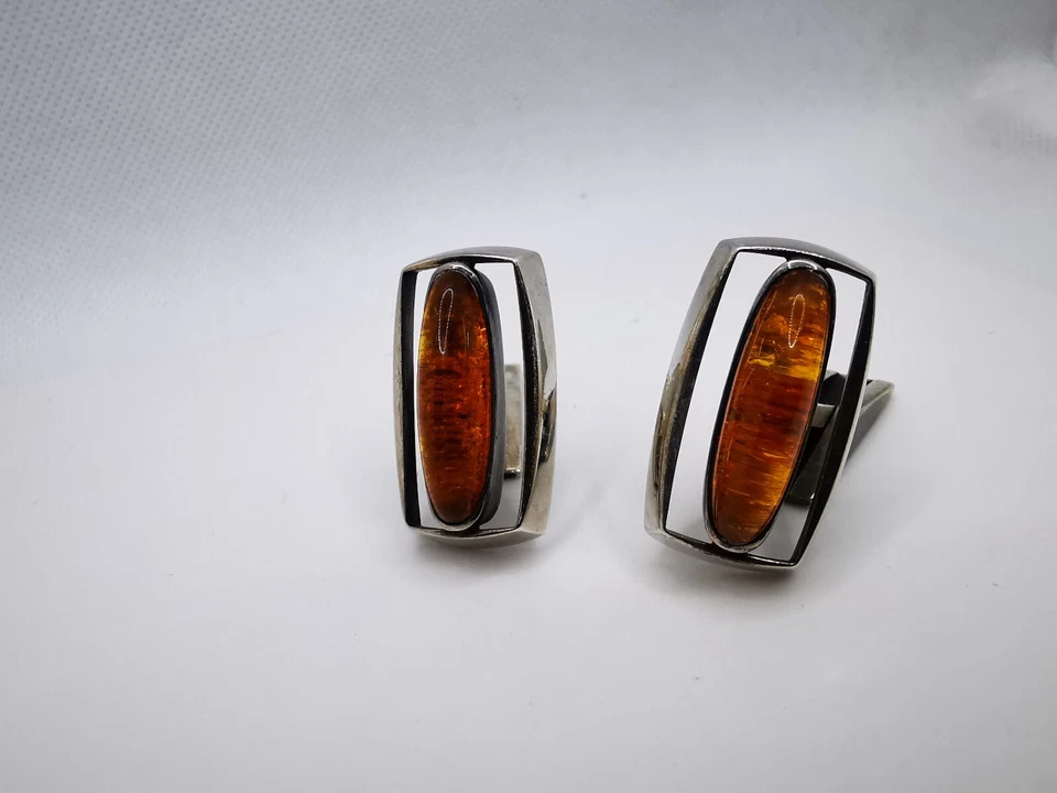 Käte Kienast Burghaun, Manschettenknöpfe Silber Bernstein 925 Silber *Unikat* - Bild 4 von 4