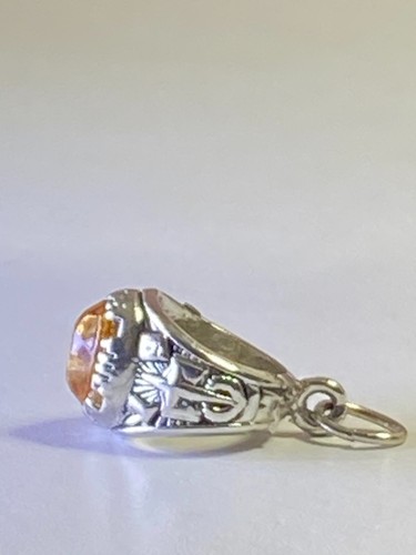 HS Silver tone Class Ring Charm Glass Imitation Gumball 1990 orange NOS Vintage - Picture 4 of 6