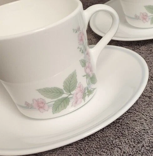 2 VERANDA Corelle Corning Cup(s) and Saucer(s) Set(s) Pink Wild Roses Floral