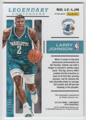 2019-20 Contenders Optic Larry Johnson Legendary Silver Prizm Auto