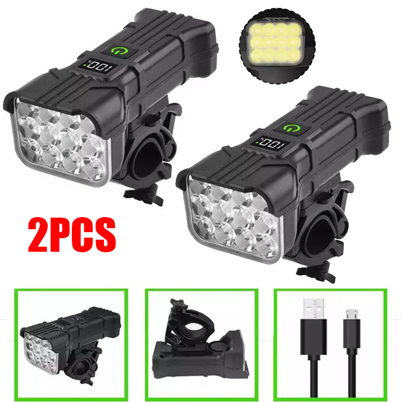2PCS 1800mAh Waterproof Bike Headlight Rechargeable Bright Front Light