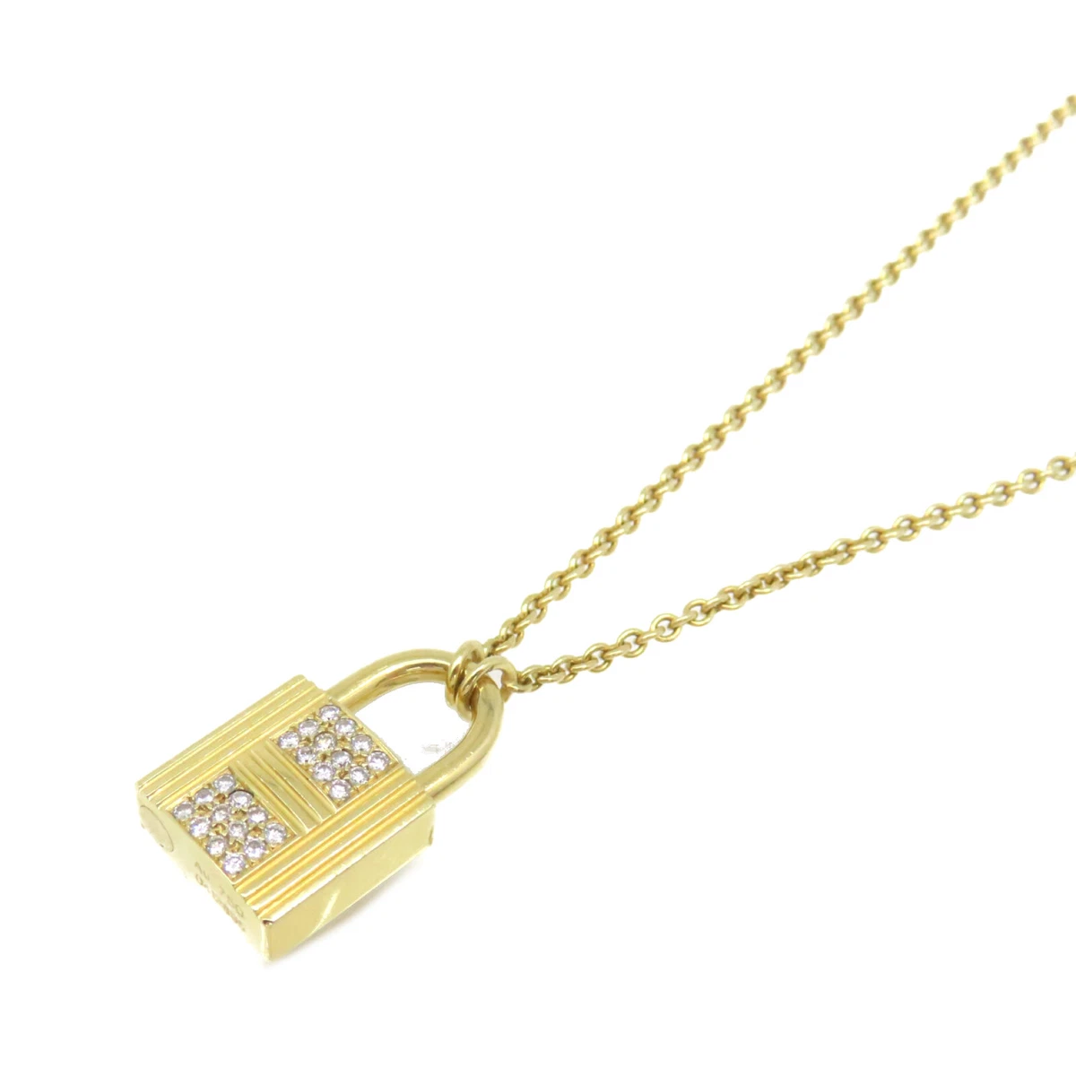 HERMES Kelly Cadenas Pendant Necklace Diamond 18K Yellow Gold