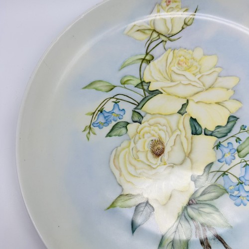 Antique Schumann Bavaria 12”Porcelain Yellow Roses Blue ForgetMeNot Serving Bowl - Picture 8 of 24