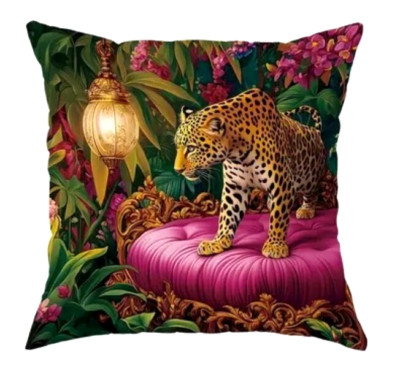 Deko Kissen Shabby Vintage 45 cm leo leopard print animal Dschungel Lampe  pink