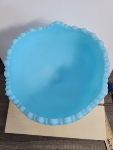 Vtg Fenton Satin Blue Glass Hobstar Pinwheel Pedestal Compote Bowl estate - Picture 4 of 9