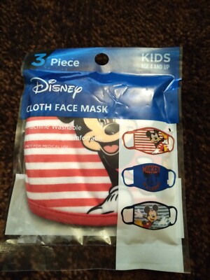 Disney Machine Washable Mickey Cloth 3 Pack Masks Ages 4 and Up