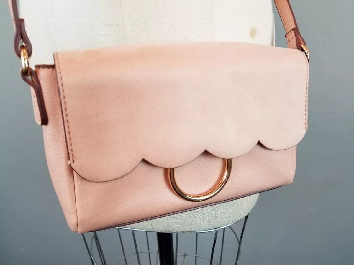 Lauren Conrad Poesie Scalloped Blush Leather Cross Body Purse Rose Gold  Details