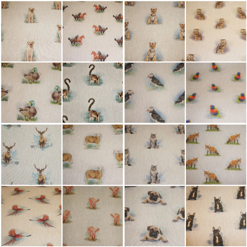 ANIMALS DESIGN Linen Look Cotton Rich Fabric for Curtains Cushions Crafts - Image 4 of 4