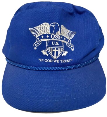 Vintage OSS U.S.  In God We Trust  Rope Snapback Hat Blue Eagle Crest Cap USA