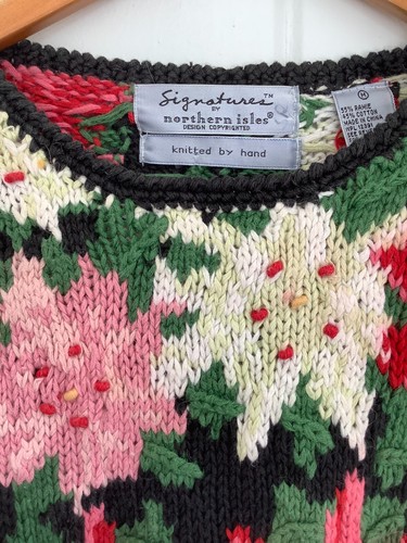 Vintage Signatures by Northern Isles Damen MED Grobstrick Blumen handgestrickt Pullover - Bild 5 von 9