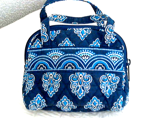 Bolso Cosm Vera Bradley Azul Marino/Blanco/Azul Pequeño con Cremallera 6" x 6" Mango Dble MW - Imagen 2 de 5