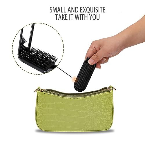 Travel Hair Brush with Mirror2 Pack Folding Hair Brush Black & Black - Picture 4 of 7