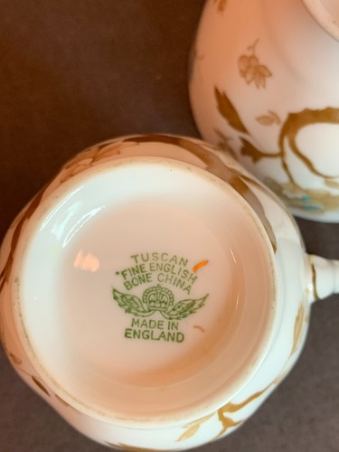 Tuscan Blue Gold Brown Tea Cup Saucer & Creamer England Bone China Vintage 1844 - Picture 3 of 4