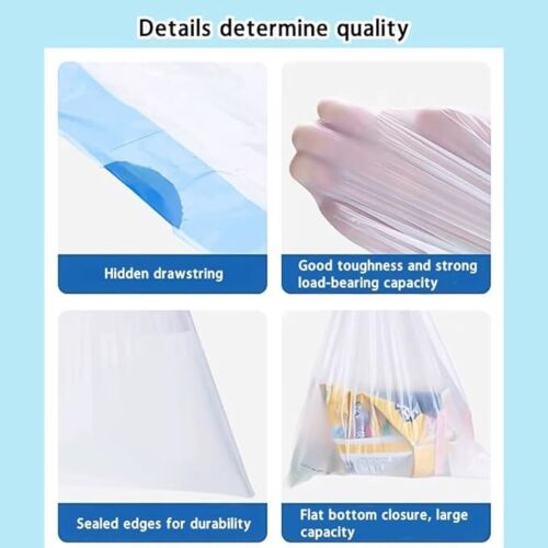 4 Gallon Trash Bags Drawstring,Small 60 Counts Strong Drawstring Trash Bags,Whit - Picture 4 of 6