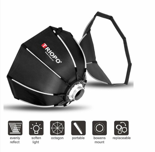 Octagon Umbrella Soft Box/Net Grille w/Bowens Mount Quick Collapsible 55/65/90cm - Picture 3 of 23