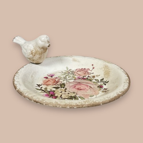 Clayre & Eef Bird Vogelfutterschale Plate Birds Garden Decoration Roses Ceramics - Picture 4 of 8