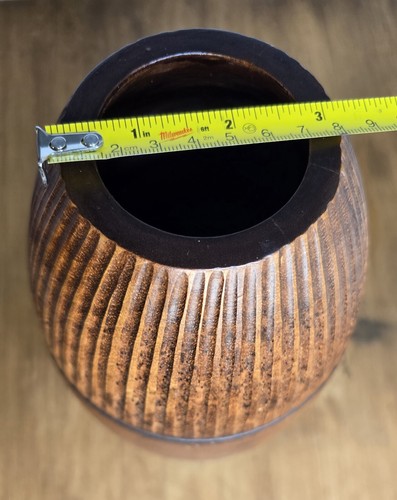 MCM Boho Carved Stripes Brown, Natural Mango Tree Wood Vase - Picture 7 of 7