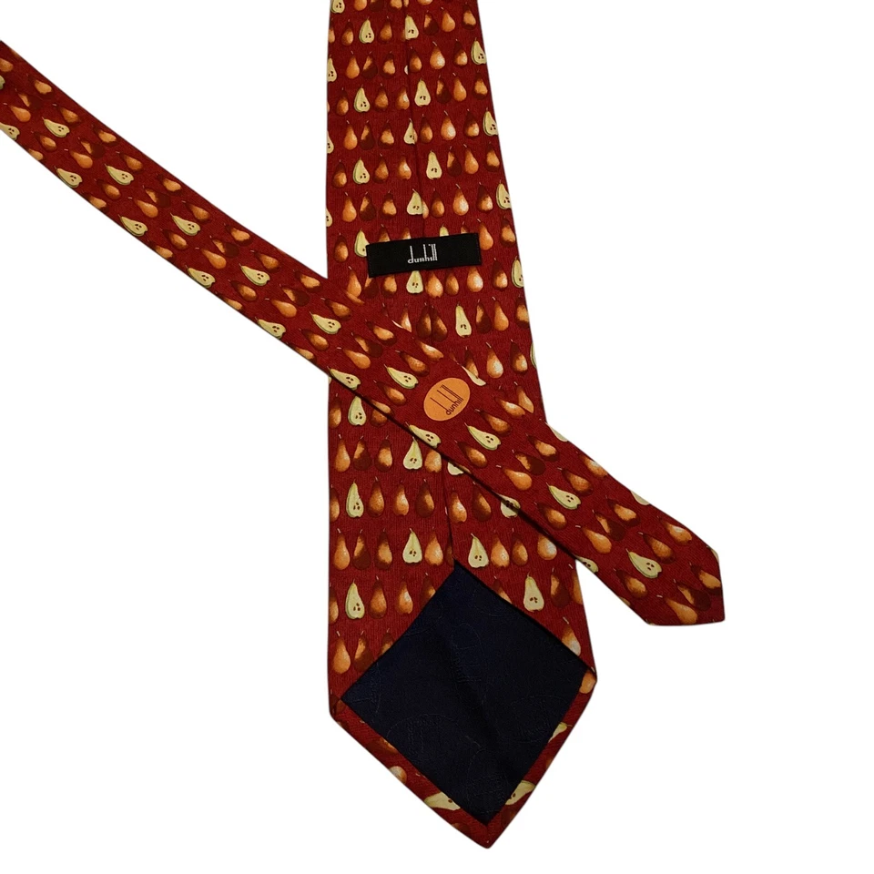 Gravata masculina 100% seda DUNHILL ITÁLIA designer de frutas vermelha/laranja/amarela excelente estado usado - Imagem 3 de 3