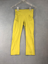 Lulelemon Leggings Size 2 Green Lime Lemon Pockets 19" inseam Junior Kids