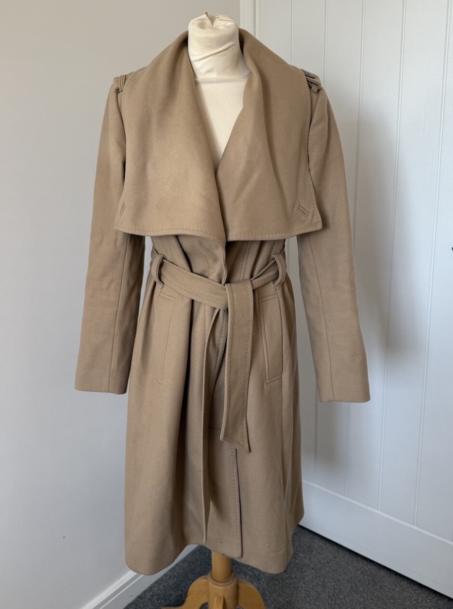 Womens Ted Baker VASILIS Long Wrap Wool Blend Beige Coat Size UK 12