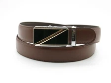 Men Brown Genuine Leather Belt Silver Automatic Ratchet Buckle M 34 - 36" #17