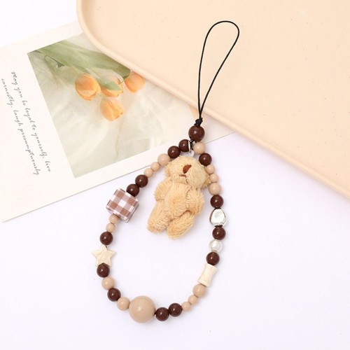 3D Cute Star Brown Beaded Phone Chain Kawaii Phone Lanyard Phone Strap Gifts - Photo 3/13