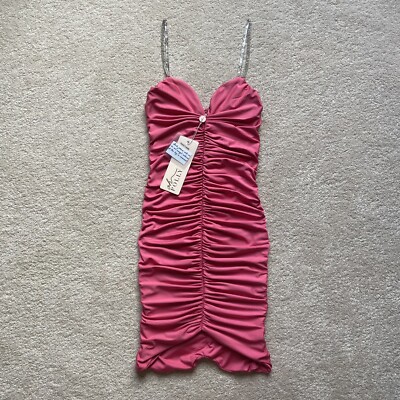BNWT Oh Polly Pretty Perfect Pink Chain Strap Ruched Bodycon