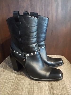 Dingo Black Leather Harness Studded Leather Biker Cowboy Boots Womens 9 DI02270