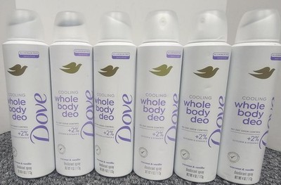 Lot of SIX, Dove Cooling Whole Body Deodorant Spray, Coconut & Vanilla 4 oz/ea