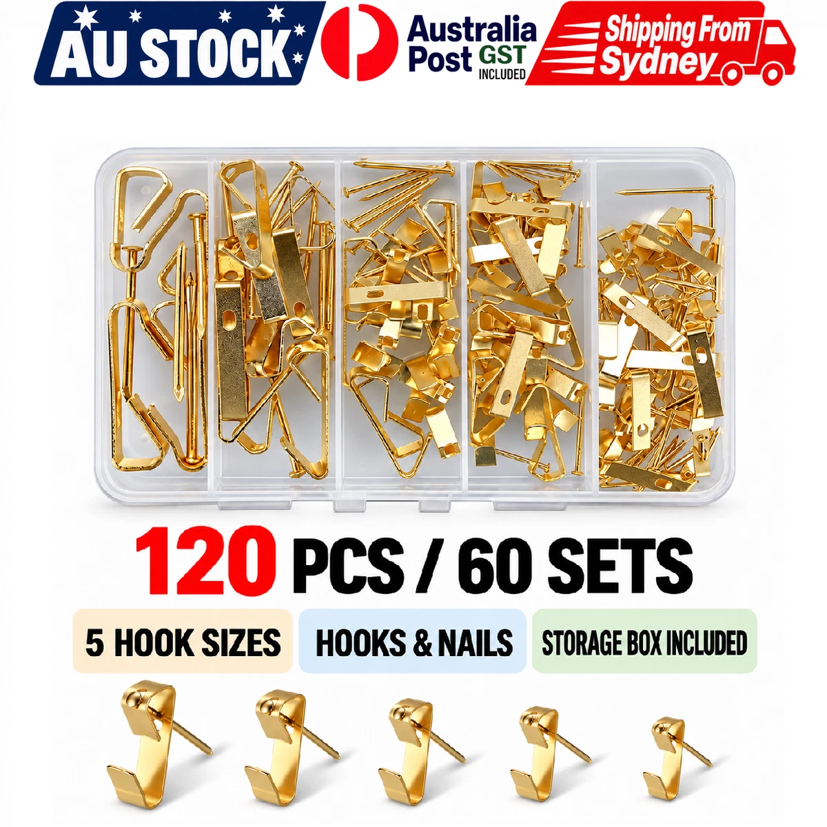 120Pcs Heavy Duty Picture Frame Hooks Wall Photo Hangers Kit with Nails