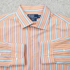 Polo Ralph Lauren Shirt Mens 18, 34/35 Orange/Blue Regent Classic Fit L/S Button