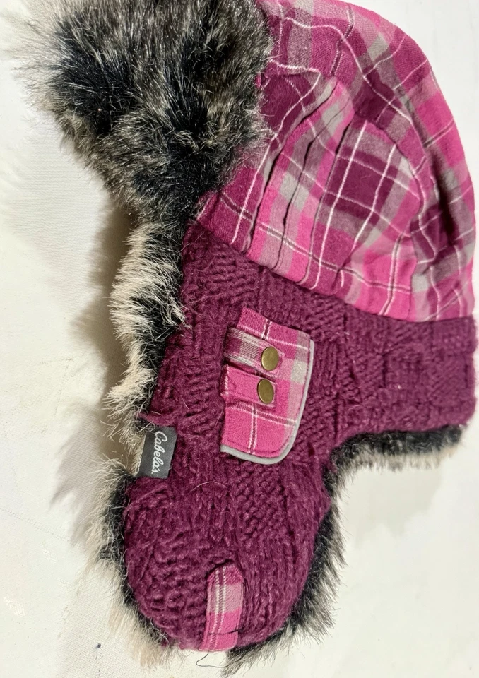 Sombrero a cuadros rosa #Cabela’s #Trapper - piel sintética - mezcla de lana - cuadros rosa para mujer  Foto 3 de 4