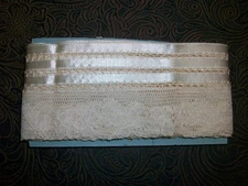Antique Vintage Wide Cotton Ivory Satin Ribbon & Lace Trim ~ 60" Lingerie Doll