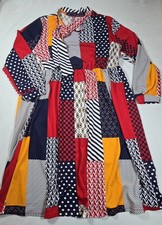 Shein Curve Plus 4XL Patchwork Print A Line Dress w Neck Tie