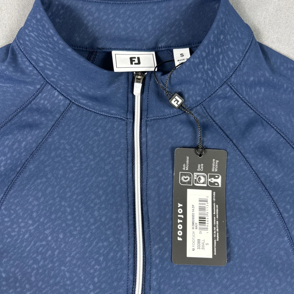 Pullover de golf FootJoy para mujer en relieve 1/4 cremallera pequeño azul marino nuevo con etiquetas precio de venta sugerido por el fabricante 115 USD LEER DEFECTUOSO Foto 2 de 4