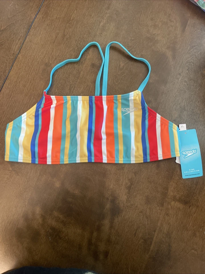 Top de bikini a rayas Speedo talla grande espalda corredora eco resistencia para mujer nuevo con etiquetas Foto 3 de 4