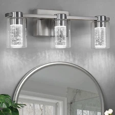 Bathroom Light Fixtures, Brushed Nickel 3 Light Bathroom Vanity Light Over Mi...