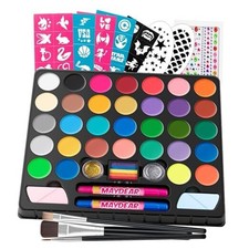 Face Painting Kit for Kids Water Based Makeup Palette with Stencils, 32 Colors