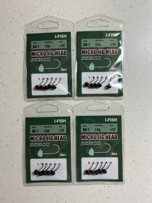 4-Pack (20 PCs) I-FISH BG-1 Micro Jig Heads, 1.0 Gram, Hook Size 12 (Black)
