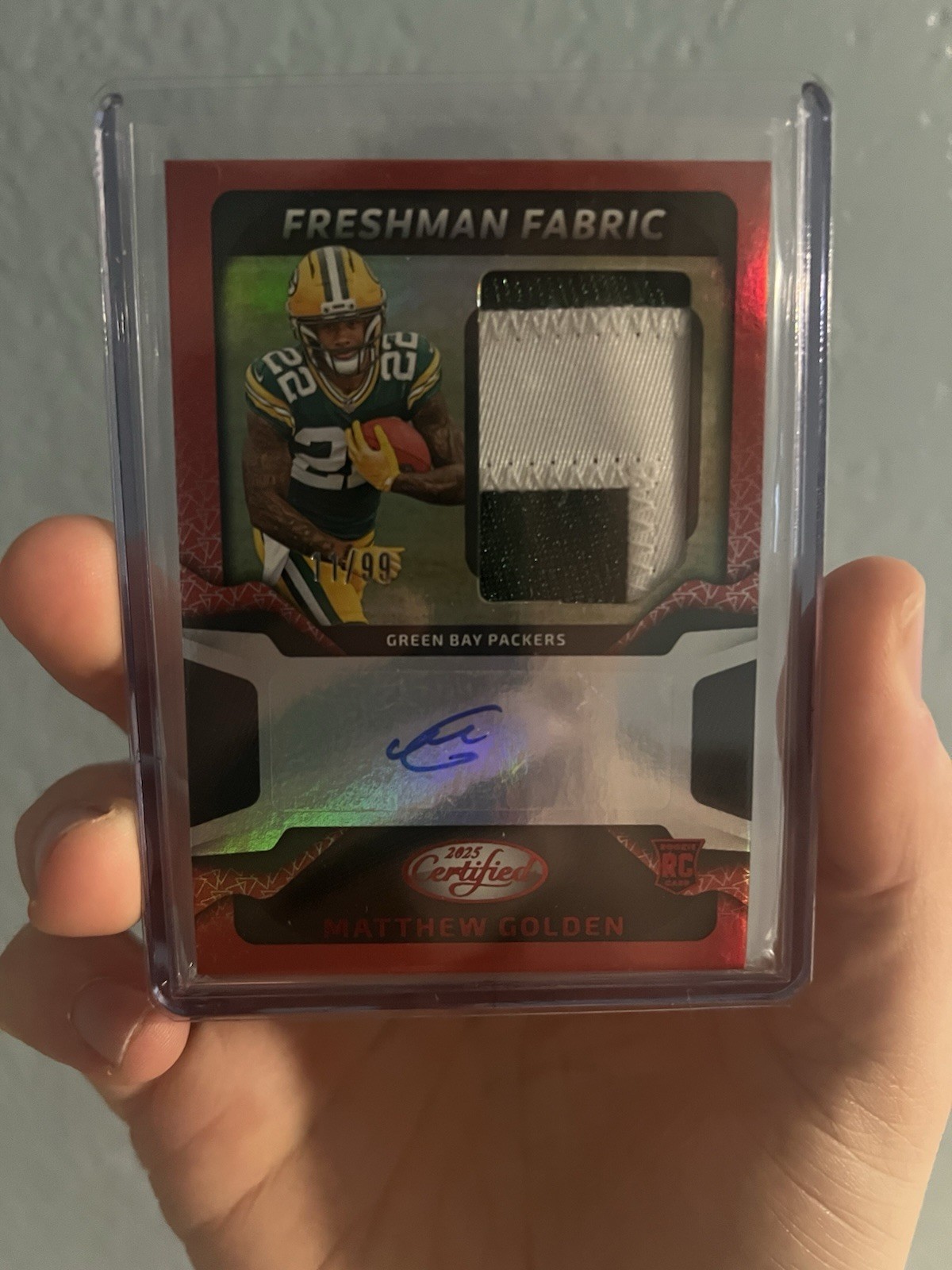 2025 Panini Certified Matthew Golden Freshman Fabric Auto RPA Red 22/99 Packers