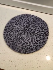 Leopard Print Beret Acrylic Angora Blue Black New