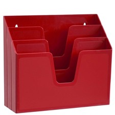 Horizontal Triple File Folder Holder Open Top Desktop Document Sorter Red Pro