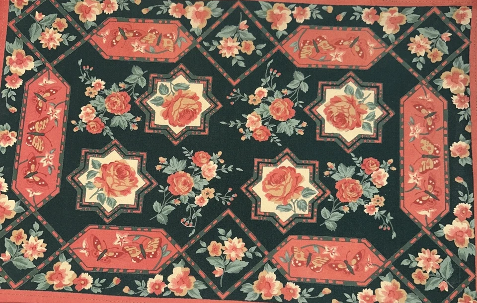 Juego de 8 manteles individuales de algodón rosas mariposa coral verde oscuro Foto 2 de 4