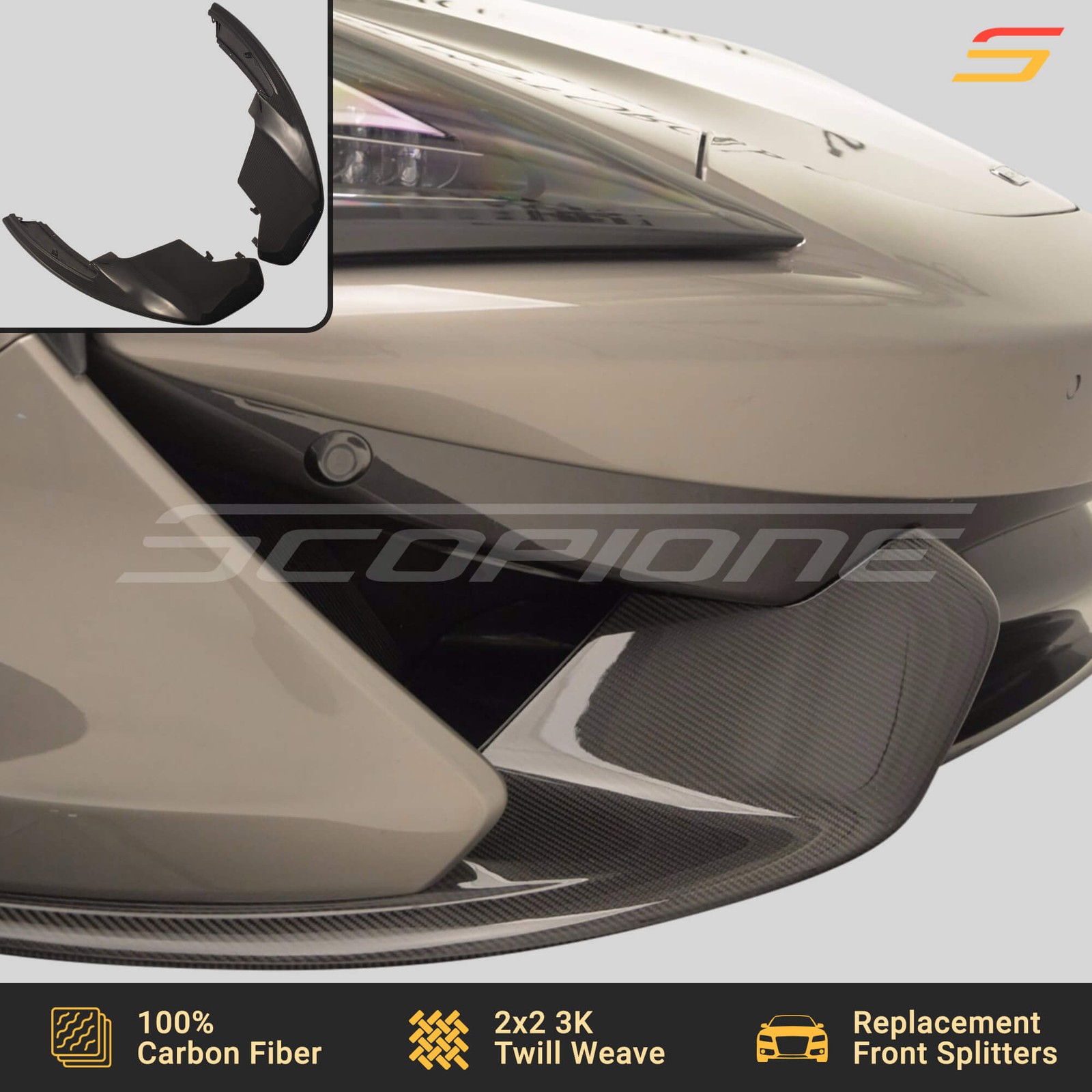 Scopione Carbon Front Bumper Side Splitters Lip for McLaren 540C 570S 570GT