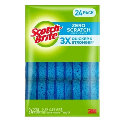 3M Scotch-Brite Zero Scratch Scrub Sponges (24 Pack) - Individual Wrapped