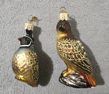 Lot of 2 Bird Old World Christmas Glass Tree Ornaments Hawk (?) Quail Wild Fowl