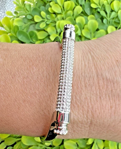 Authentic Signed Swarovski Crystal Friend Hinged Bangle Bracelet No Box